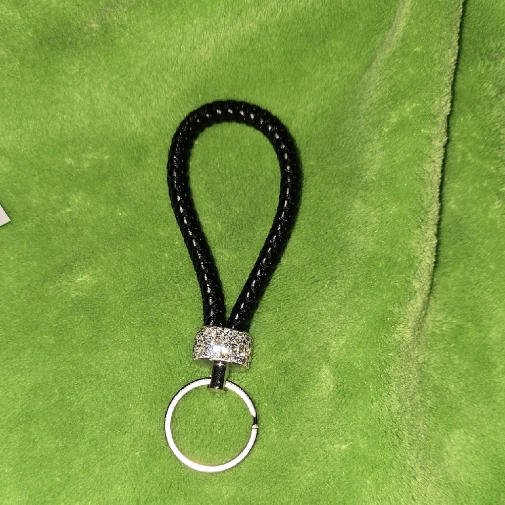 Elegant Black Wristlet Keychain with Silver Accents